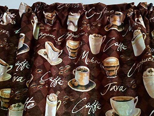 Premium Cotton Coffee Cups Valance Window Curtain - 43 Inch Wide x 15 Inch Long for Kitchen & Cafe Decor - Perfect for Coffee Shops, Breakfast Nooks & Farmhouse Style Kitchens