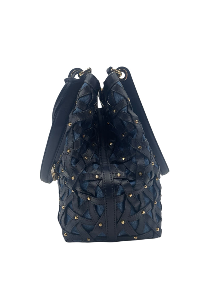 Michael Kors Raven Denim & Leather Shoulder Bag for Women - Stylish Crossbody Purse for Work, Travel & Everyday Use