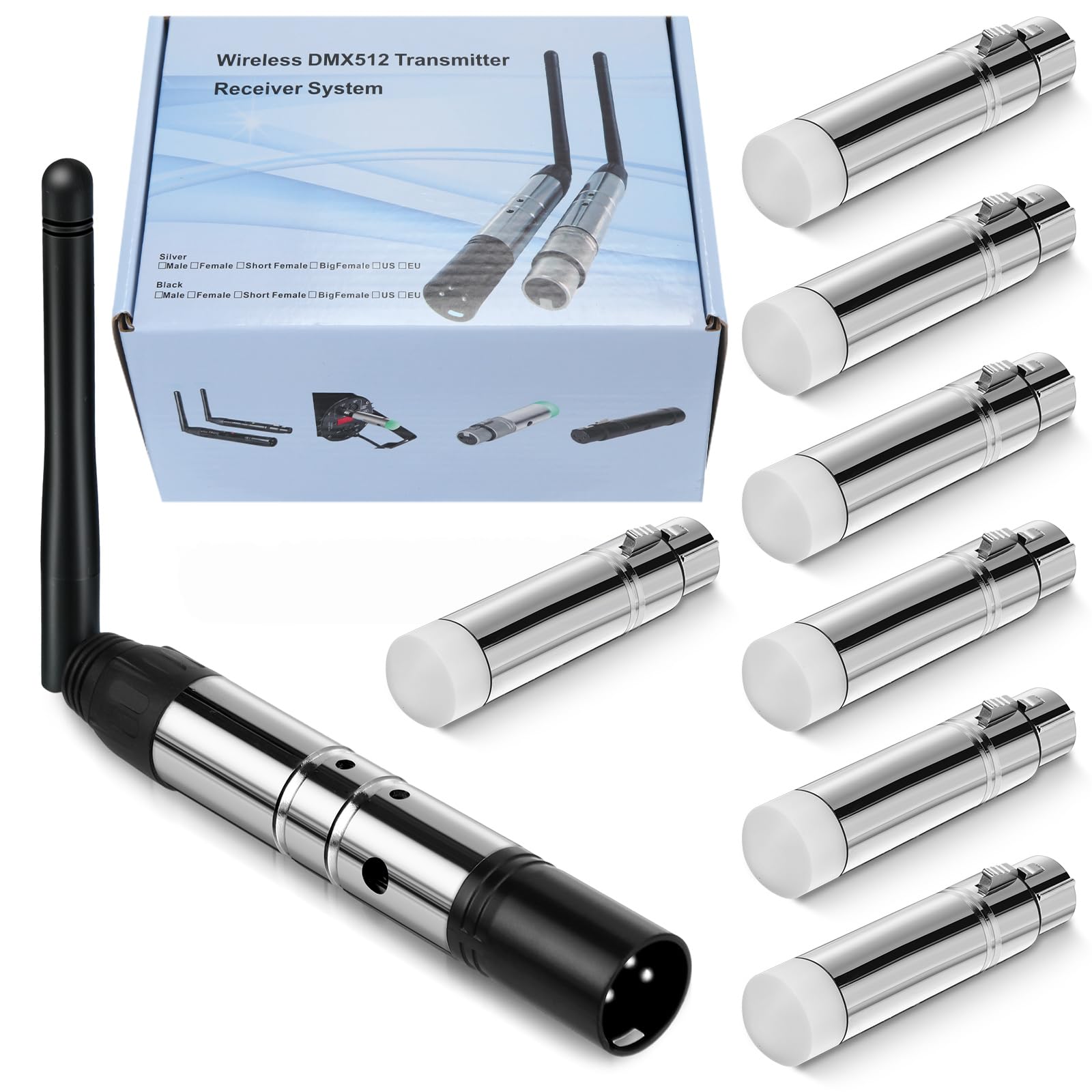 8 Pcs Wireless DMX 512 Transmitter and Receiver Kit - 2.4GHz DJ Lighting Controller for LED Stage Lights, Disco Party & Bar Lighting - Perfect for DJ Shows, Concerts, Nightclubs and Event Lighting Systems