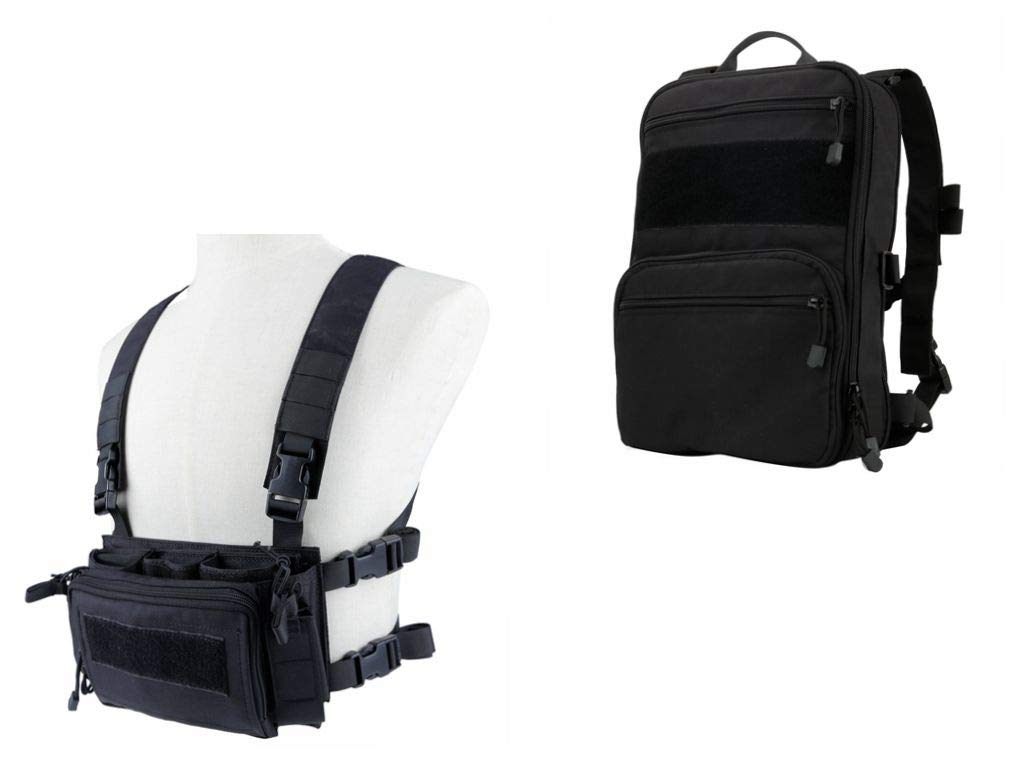 Tactical Chest Rig Vest & MOLLE Military Backpack Set - Adjustable Airsoft Gear for Shooting, Wargame & Paintball | Perfect for Outdoor Sports, Hunting & Tactical Training
