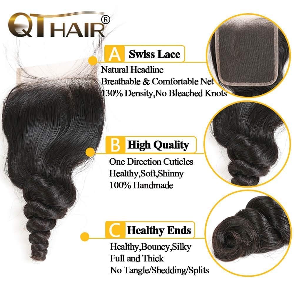 QTHAIR 14A Grade Brazilian Loose Wave Hair Bundles 26 28 30 Inch 100% Virgin Human Hair Extensions - 300g Pack Natural Color for Long Hair Weave | Perfect for Daily Styling, Parties & Special Occasions