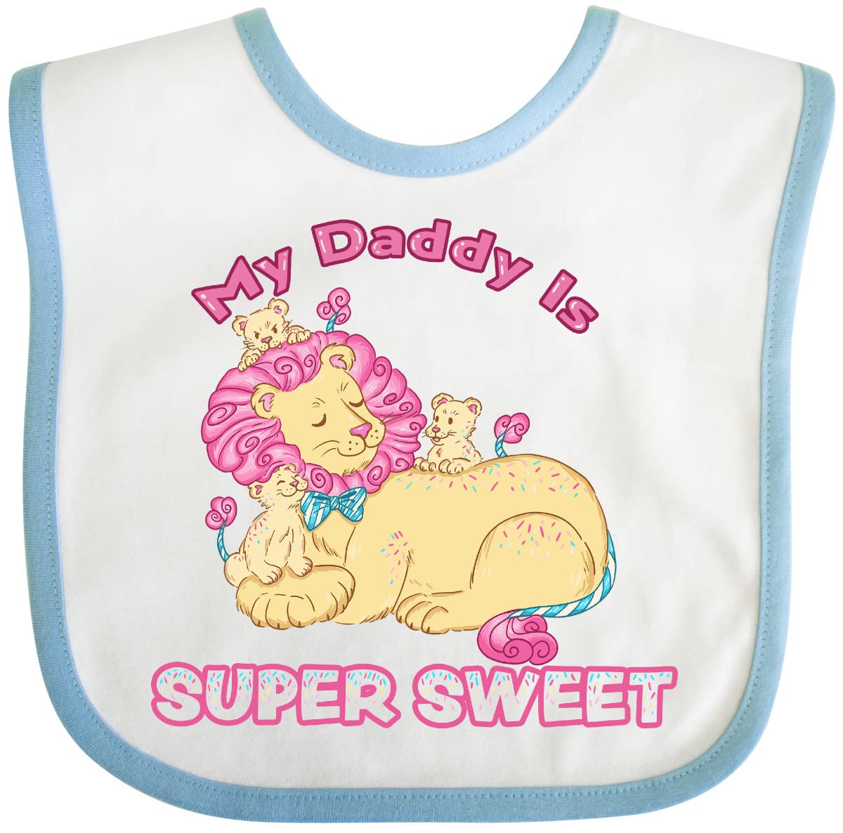 Inktastic My Daddy Is Super Sweet Cotton Candy Lions Baby Bib - Soft & Absorbent Drool Bib for Infants & Toddlers - Perfect for Feeding, Teething & Playtime