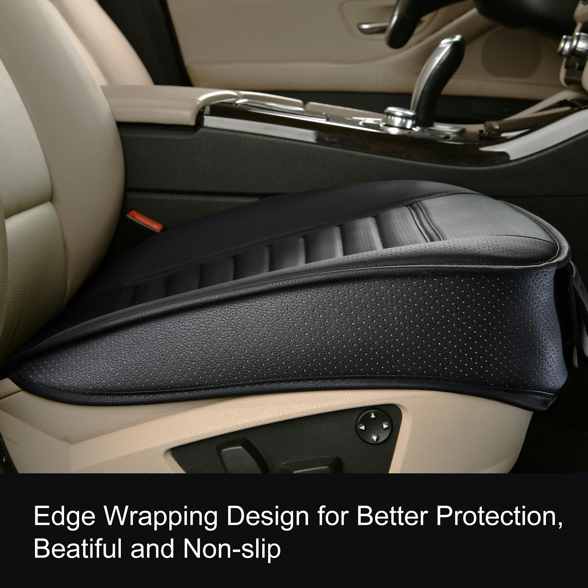 2-Piece Premium PU Leather Car Seat Covers - Anti-Slip Edge Wrapping Front Seat Protectors for Comfort & Style (Black) | Perfect for Sedans, SUVs & Trucks