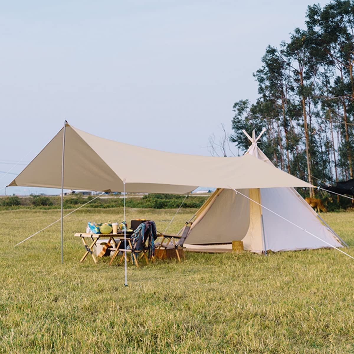 3-Person Pyramid Camping Tent with Double Door Ventilation - Lightweight Tipi Pagoda Tent for Outdoor Picnic, Party & Travel - Perfect for Adults, Hiking & Backpacking Adventures