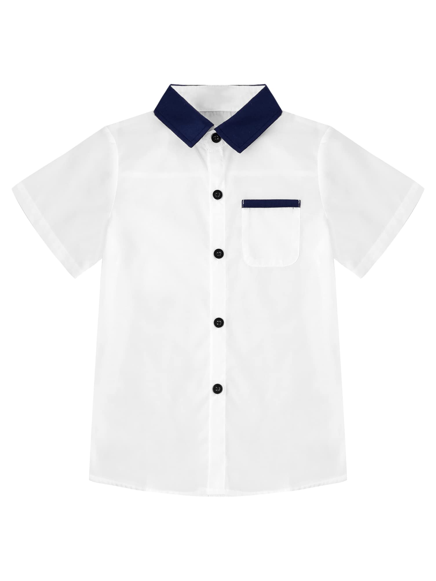 Aislor Boys' Short Sleeve Button Down Collar Shirt - 100% Cotton School Uniform Shirt with Pocket - Perfect for Classroom, Church & Formal Occasions