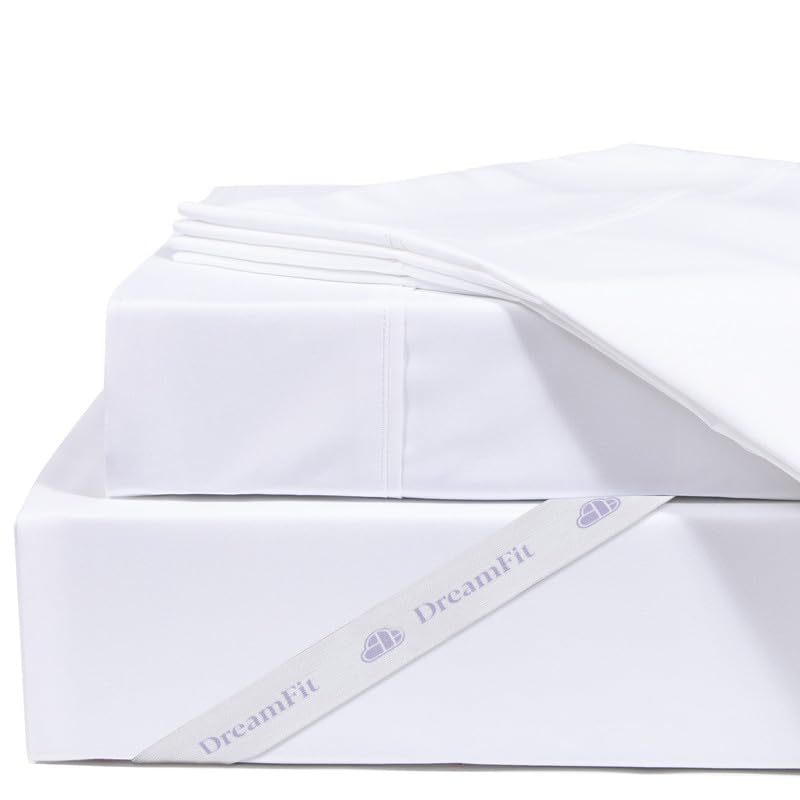 DreamFit DreamCool 100% Egyptian Cotton Cooling Bed Sheet Set - Split King Size with Deep Pocket & Elastic Corner Straps for Adjustable Beds | Ultra-Soft Breathable Luxury Sheets for Hot Sleepers | Made in USA | Perfect for Year-Round Comfort & Temperature Regulation