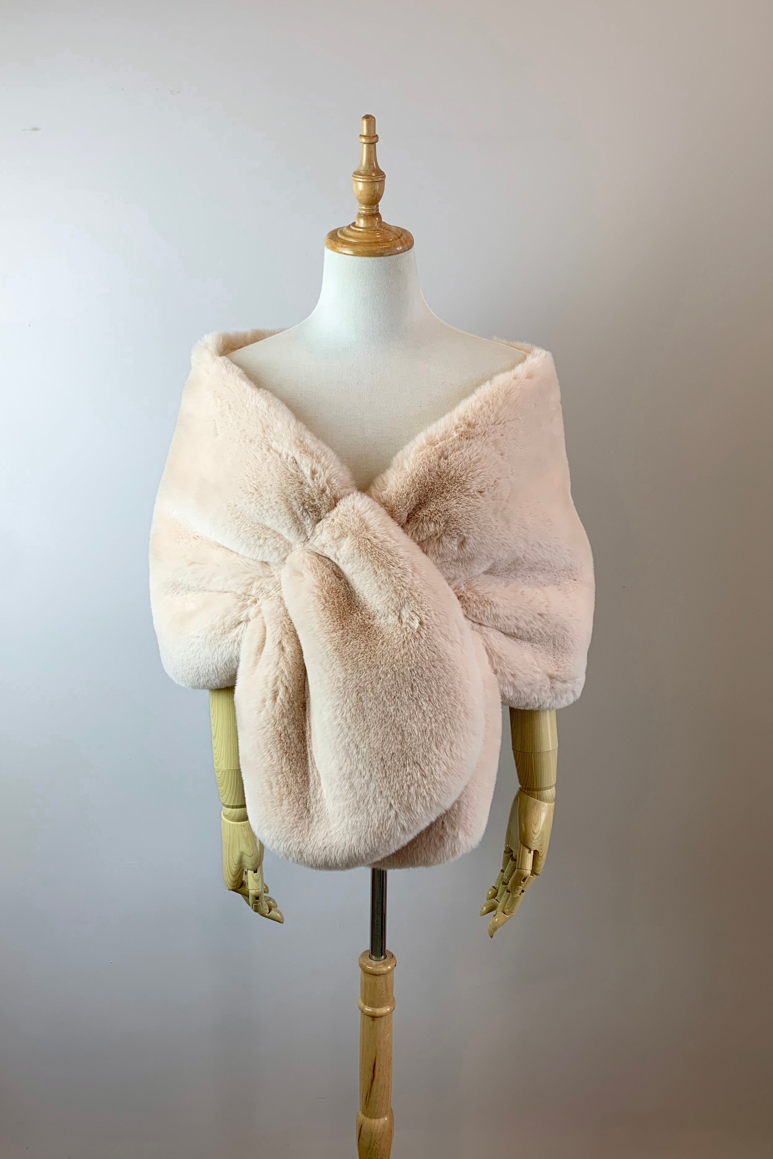 Elegant Blush Faux Fur Wedding Cape - Audrey Blu05 Bridal Shawl for Winter Weddings & Photo Shoots