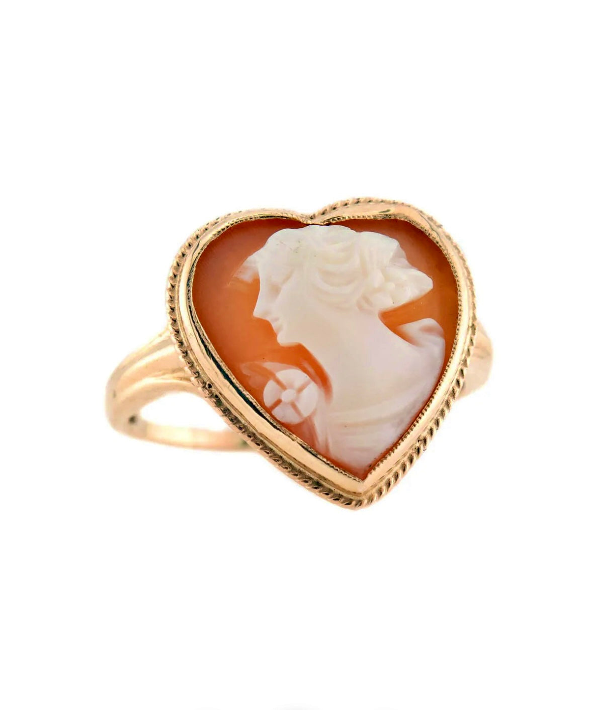 Vintage Art Deco 14K Gold Cameo Heart Motif Ring - Elegant Antique Jewelry for Women, Perfect for Valentine's Day Gifts, Anniversary Presents & Special Occasions
