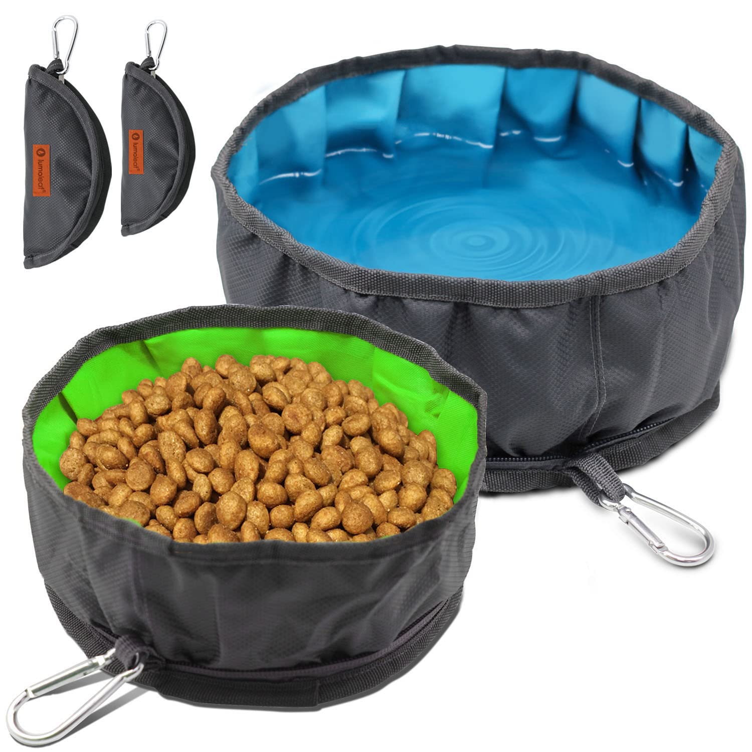 LumoLeaf 2-Pack Collapsible Dog Travel Bowl - Large Lightweight Foldable Pet Food & Water Bowl for Dogs & Cats (8+10 Cups) with Zipper - Perfect for Hiking, Camping & Travel Accessories