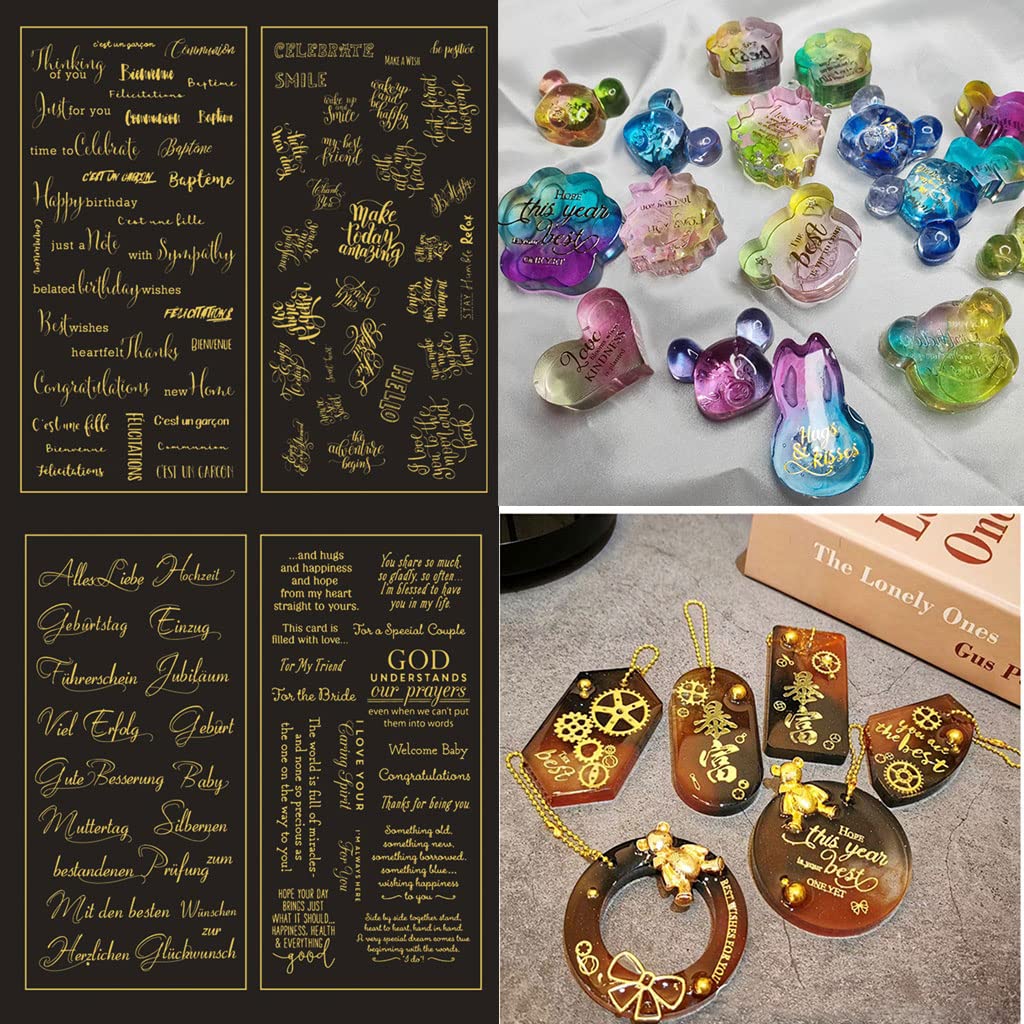 2PCS/Set Shiny Gold Transparent Resin Stickers for Jewelry Making, DIY Crafts, Silicone Mold Decoration - Resin Supplies Kit with Wishes Craft Stickers - Perfect for DIY Gifts, Scrapbooking, and Home Decor Projects