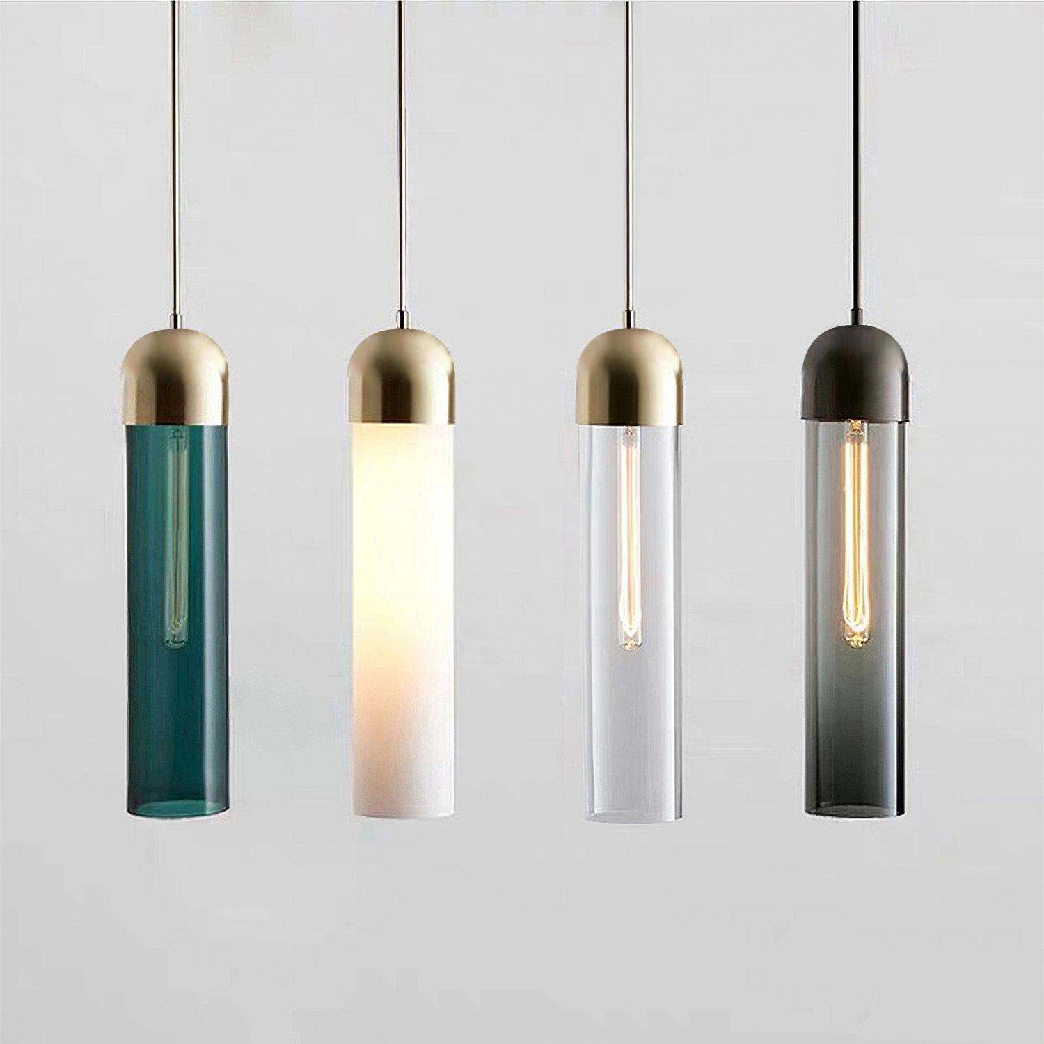 Modern Glass Cylindrical Pendant Light - Sleek Hanging Fixture for Kitchen Island, Dining Room & Bedroom Lighting