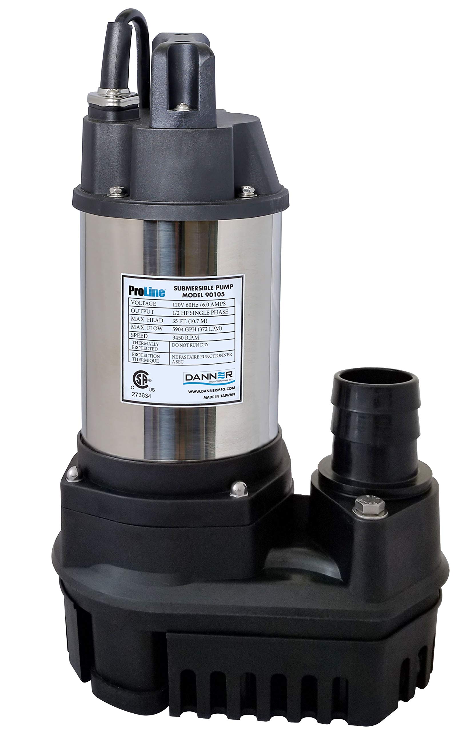 Danner Proline 1.0 HP High Flow Submersible Water Pump 90106 - Heavy Duty for Ponds, Fountains & Irrigation Systems | 115V 60Hz | Durable Construction for Continuous Use