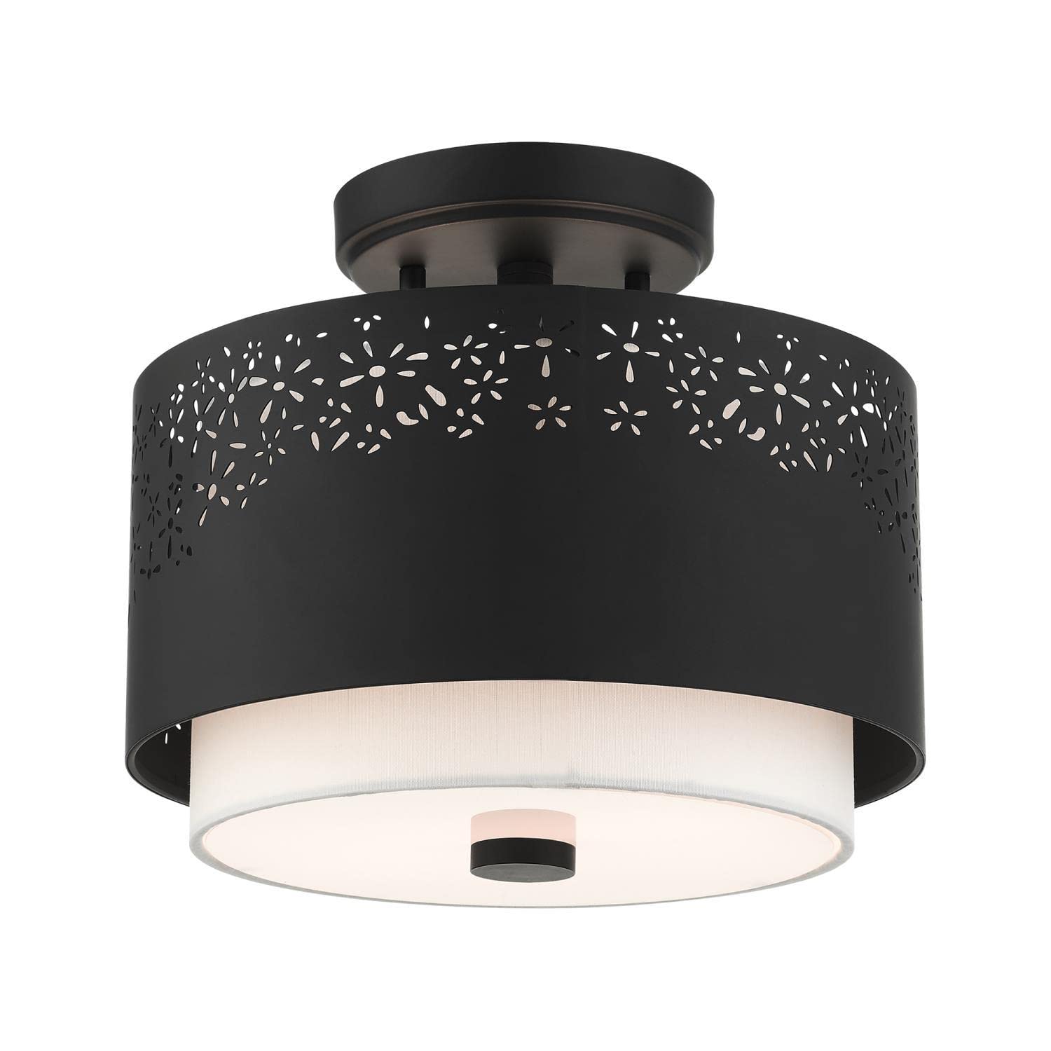 Livex Lighting Noria 2-Light Black Ceiling Mount Fixture - Modern Flush Mount Light for Bedroom, Kitchen, Hallway & Living Room