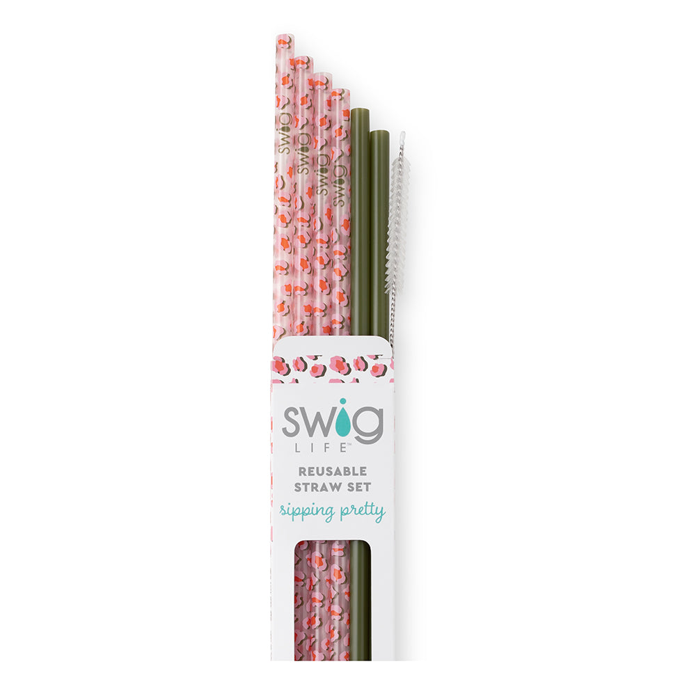 Eco-Friendly Reusable Stainless Steel Straw Set - 4 Pack with Cleaning Brush | Perfect for Smoothies, Iced Coffee & Travel | BPA-Free & Durable Olive Green Drinking Straws