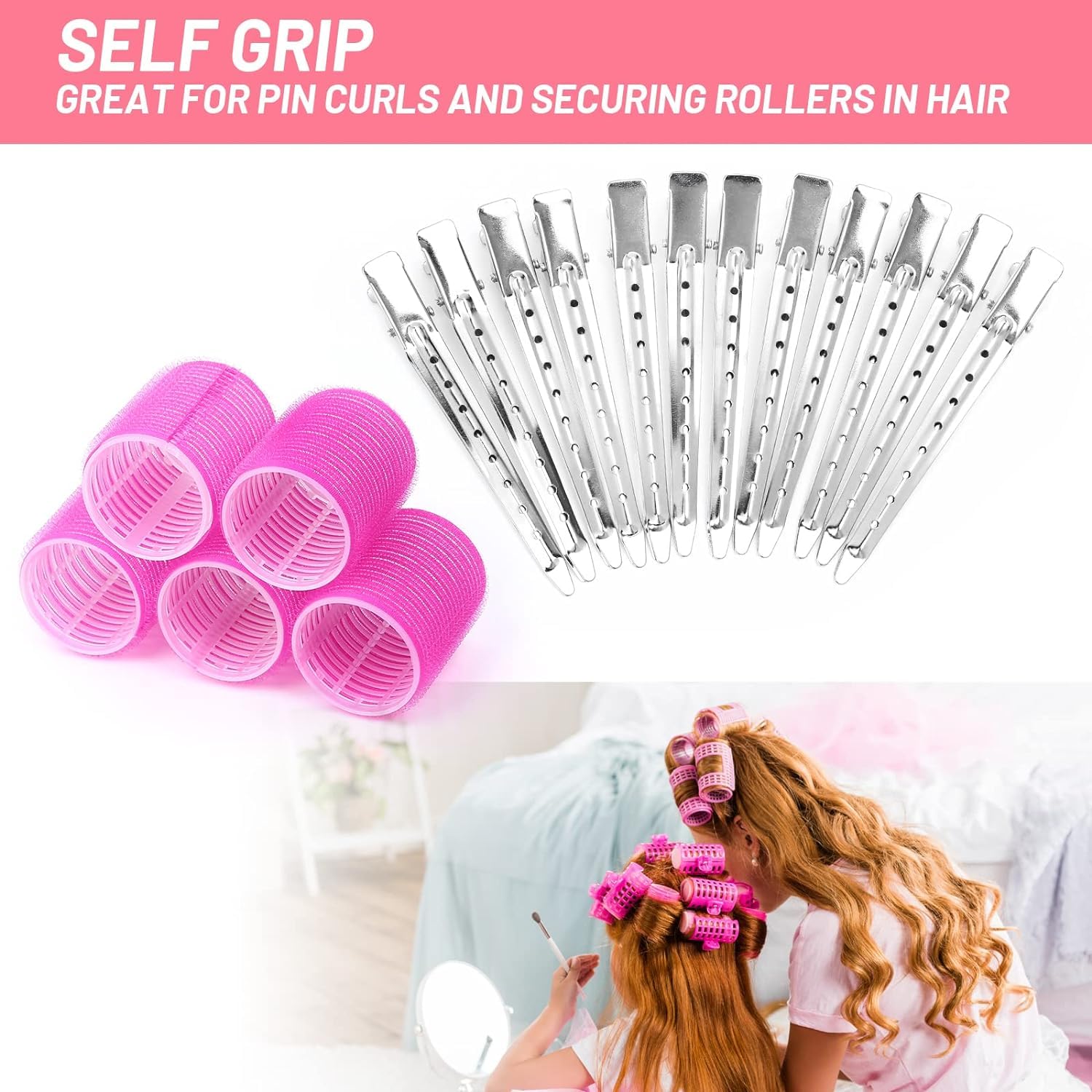 KNAFS COLLECTIONS Thermal Hair Rollers Set - 6 Self-Grip Curlers (2cm) for Short & Long Hair, Perfect for Blowouts & Salon-Style Curls at Home - Great for Parties, Weddings & Daily Styling