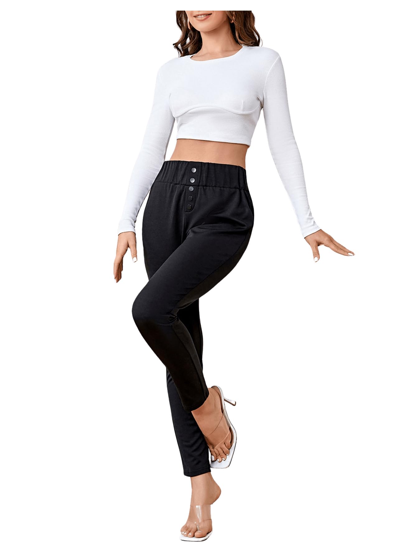 SweatyRocks Women's High Waisted Stretchy Skinny Leggings - Casual Workout Pants for Yoga, Running & Gym - Comfortable & Breathable Activewear