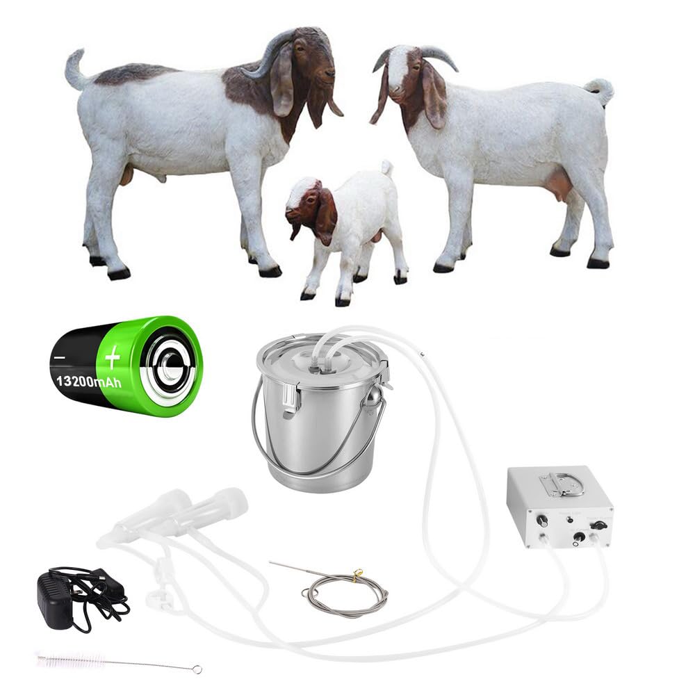 3L Electric Goat Milking Machine - Automatic Rechargeable Battery Powered Vacuum Pump with 2 Stainless Steel Teat Cups & Bucket - Portable Dairy Equipment for Small Farms, Homesteads, and Goat Owners (Battery Operated) - Perfect for Daily Milking, Farm Use, and Livestock Care