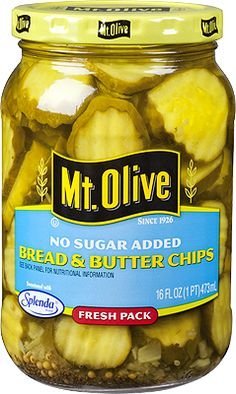 Mt. Olive No Sugar Added Bread & Butter Pickle Chips - 16 Oz (Pack of 3) - Crunchy Sweet & Tangy Pickles for Burgers, Sandwiches & Snacking