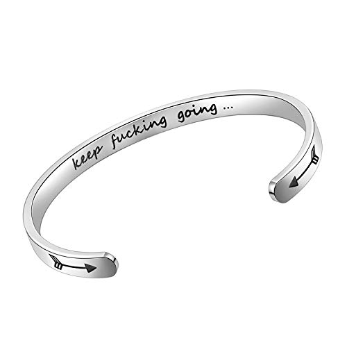Keep Going Motivational Silver Cuff Bangle for Women - Inspirational Birthday Gift for Her - Perfect for Daily Wear, Office & Special Occasions