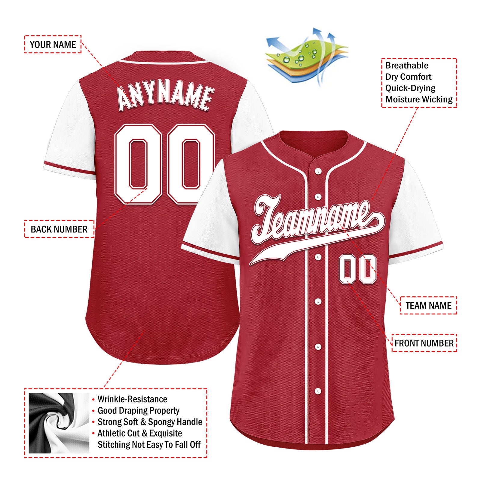 Custom Burgundy & White Raglan Sleeve Baseball Jersey - Personalized Authentic Sports Uniform BSBJ01 D020200 | Game Day, Team Uniform, Sports Fan Apparel