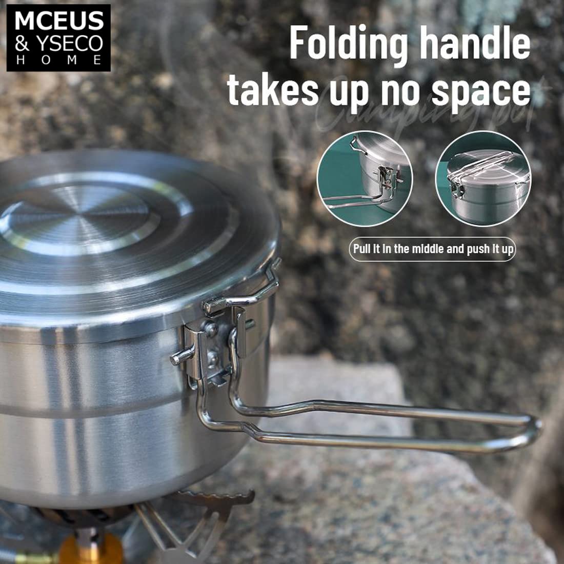 **Compact 18/8 Stainless Steel Camping Pot & Pan Set – Lightweight Backpack Mess Kit with Folding Silverware – Perfect for Outdoor Camping, Hiking, Picnics & Backpacking Adventures**