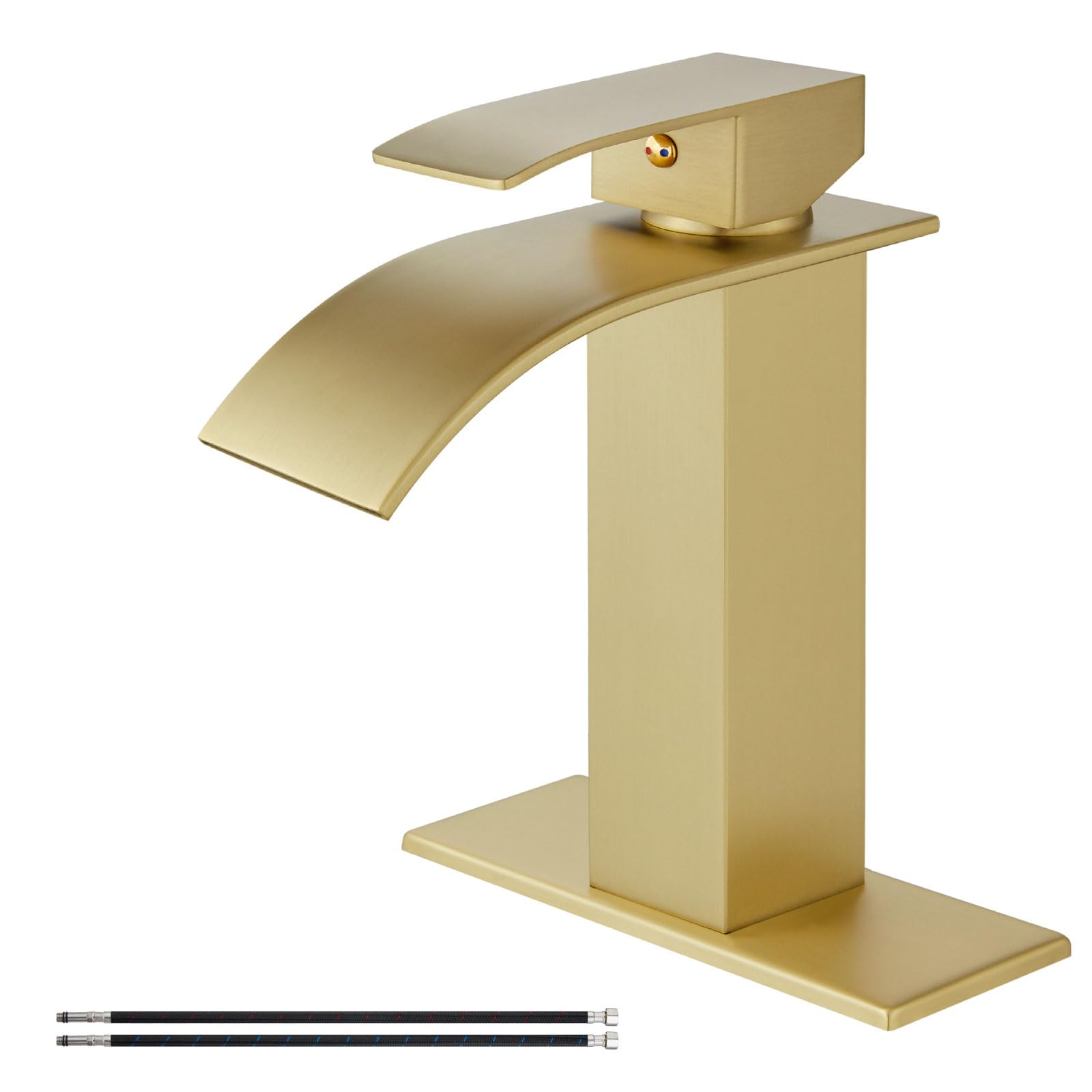 Brushed Gold Waterfall Bathroom Faucet - Single Handle Sink Tap for Vanity & RV Use