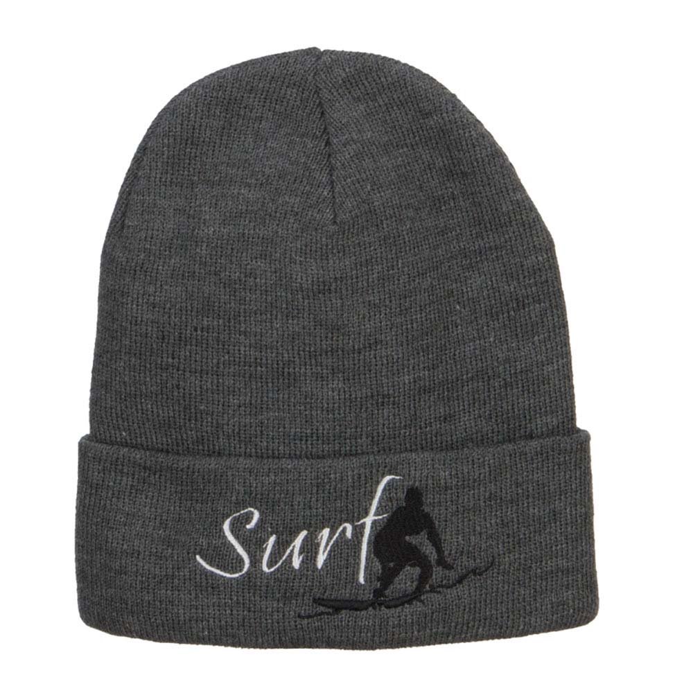 E4Hats Surf Embroidered Long Beanie for Men & Women - Warm Winter Skull Cap for Surfing, Snowboarding & Outdoor Activities
