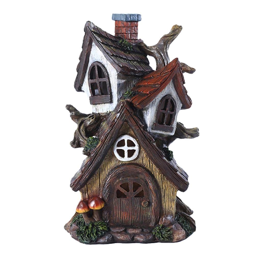 Mini Fairy House Statue - Double Layer Resin Figurine for Home Decor, Garden Ornament & Fairy Garden Accessories | Perfect for Indoor Display, Outdoor Garden Decor & Fairy Tale Themed Parties