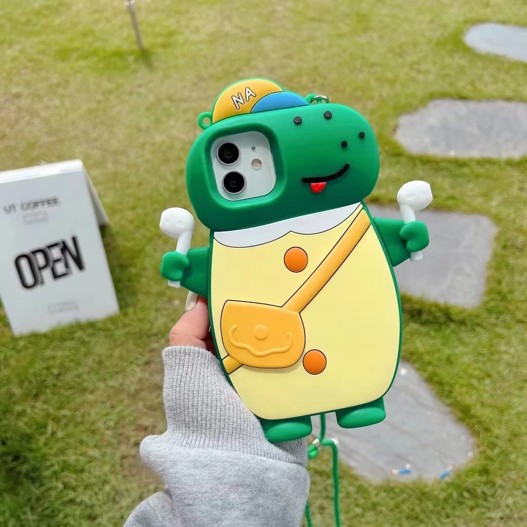 3D Cartoon Dinosaur Soft Silicone Case for iPhone 11 Pro Max - Cute Kawaii Shockproof Cover with Lanyard, Anti-Fall Protection | Perfect for Kids, Teens & Dinosaur Lovers - Fun Gift for Birthday & Christmas