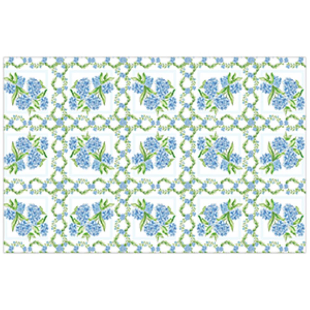Blue Hydrangea Trellis Placemats Set of 6 - Elegant Floral Table Mats for Dining Room Decor - Perfect for Spring Tablescapes, Wedding Centerpieces & Home Entertaining