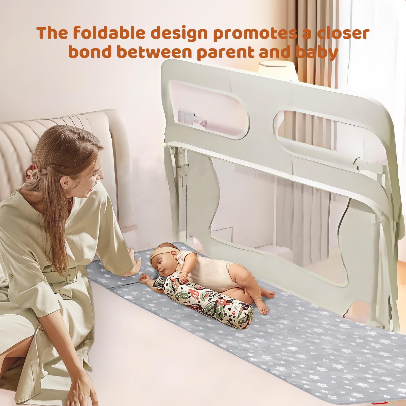 **Portable Baby Bassinet Bedside Sleeper - Adjustable Height Foldable Crib with Safety Rail for Newborns & Toddlers | Perfect for Co-Sleeping, Nursery, and Travel**
