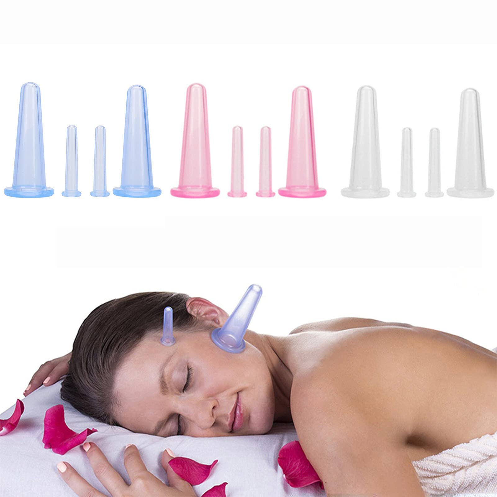 4Pcs Facial Massage Cupping Set - Anti-Aging Face & Neck Therapy Tools (2 Small & 2 Large Cups) for Skin Rejuvenation, Wrinkle Reduction & Lymphatic Drainage - Perfect for Home Spa, Self-Care & Beauty Routine