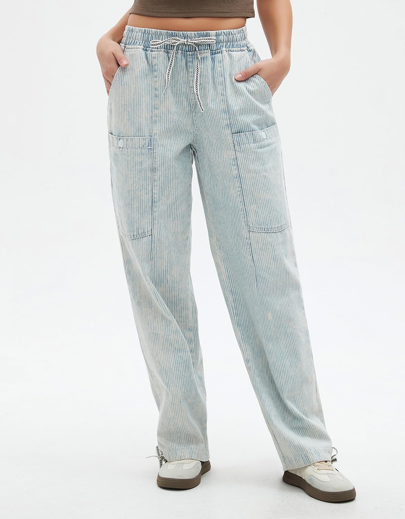 Kedera Women's Baggy Barrel Jeans - Wide Leg Boyfriend Jeans with Elastic Waist | Low Rise Y2K Denim Pants for Casual Outfits & Streetwear Fashion