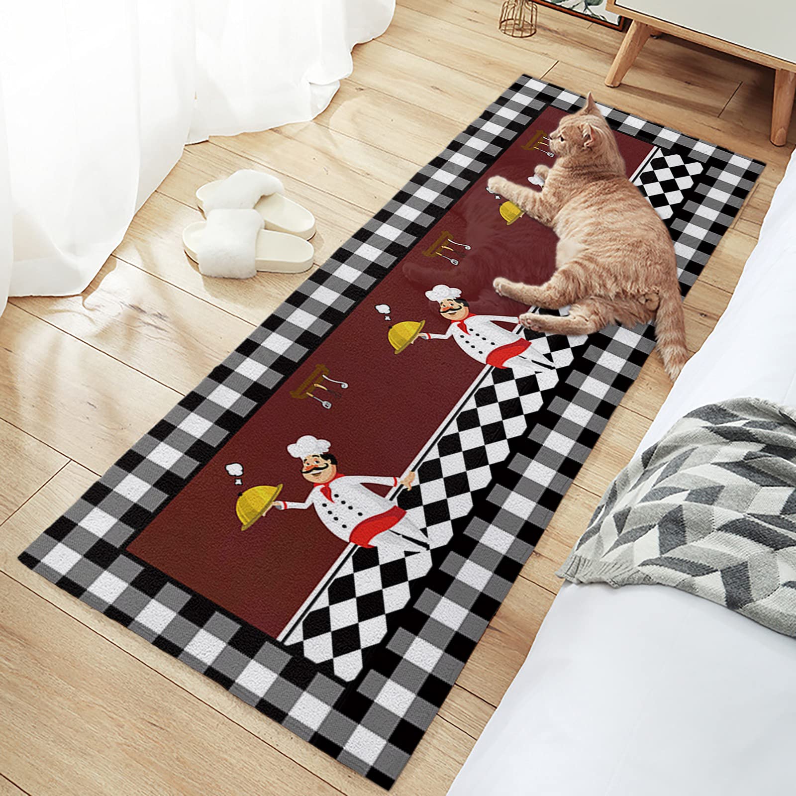 Non-Slip Anti-Fatigue Kitchen Mats Set of 2 - Cartoon Chef Design Cushioned Floor Rugs for Standing Comfort, Absorbent Plush Doormats for Bedroom & Bathroom - Perfect for Kitchens, Offices, and High-Traffic Areas