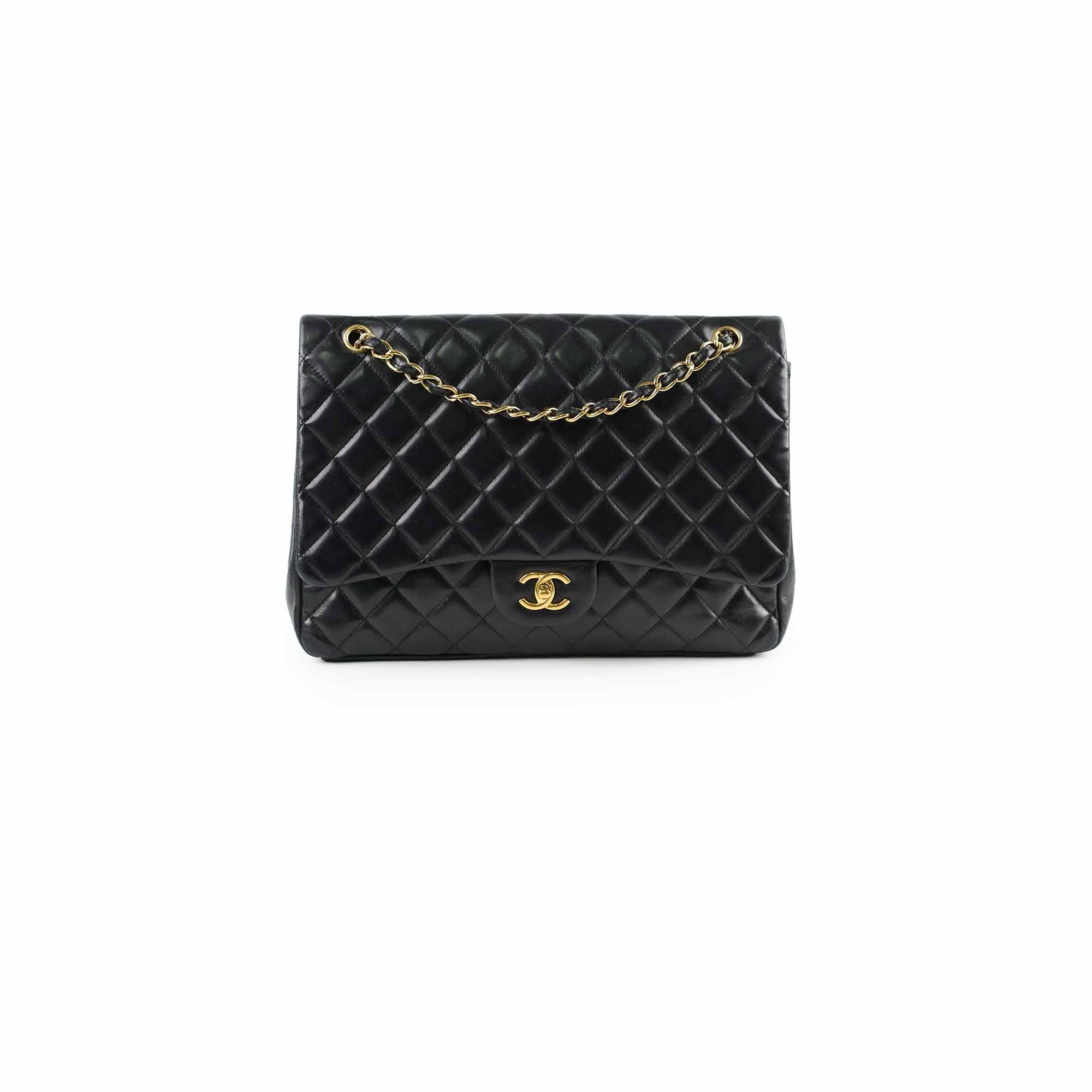Chanel Single Flap Maxi Black Lambskin Leather Handbag for Women - Luxury Designer Shoulder Bag for Work, Party & Evening Out