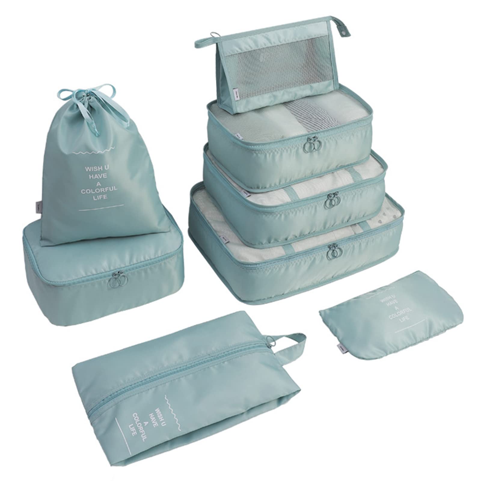 8-Piece Travel Packing Cubes Set - Waterproof Luggage Organizers with Shoe Storage Bag | Compact Packing Pouches for Suitcases | Perfect for Business Trips, Vacations & Weekend Getaways (Green)