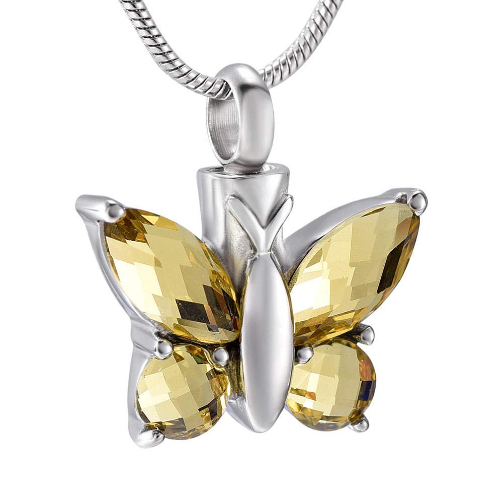 20mm Crystal Butterfly Memorial Urn Pendant - Stainless Steel Pet & Human Ashes Jewelry - Cremation Necklace with Filling Kit - Elegant Feminine Charm for Remembrance - Perfect for Memorial Gifts & Keepsakes