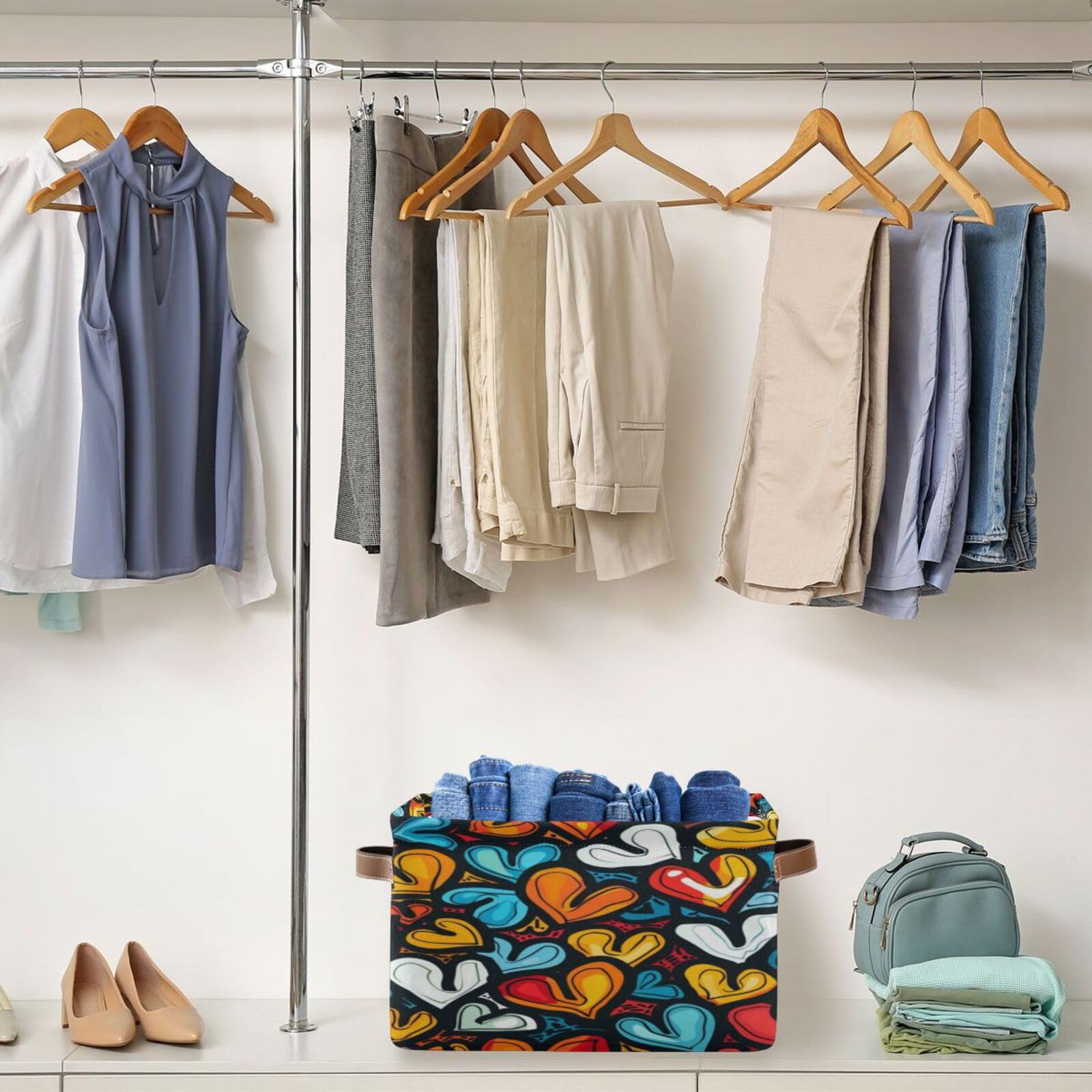 Large Fabric Storage Bins with Handles - Collapsible Heart Baskets for Clothes, Toys & Home Organization | Perfect for Shelves & Closets