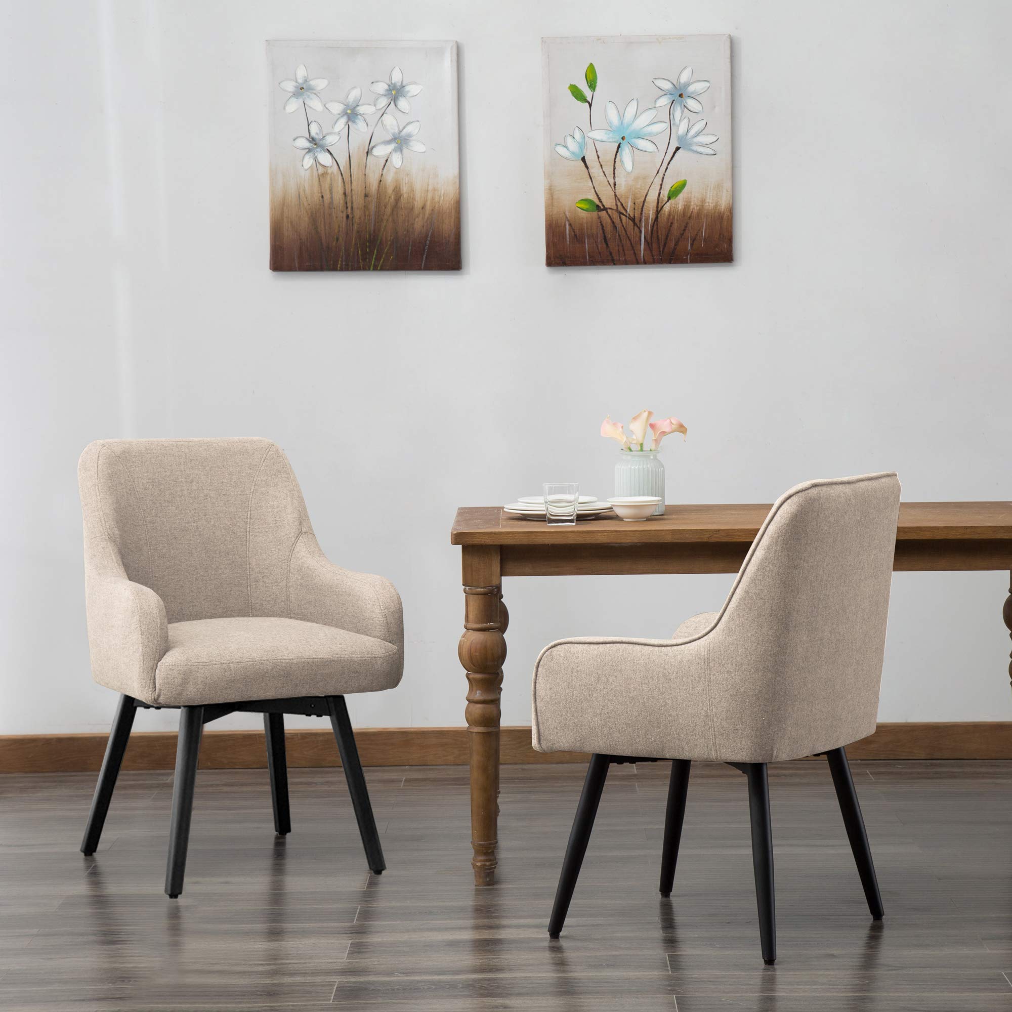 Yongchuang 2-Piece Swivel Dining Chairs with Arms - Upholstered Modern Accent Armchairs for Living Room, Office & Desk - Beige Home Furniture | Perfect for Dining Rooms, Home Offices & Lounge Areas