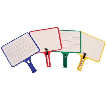 KleenSlate Concepts 1438927 Dry Erase Paddle Set - 12.5 x 10 Inch Rectangular Lined Whiteboard with 10 Assorted Color Markers - Pack of 10 for Classroom, Office & Home Learning Activities