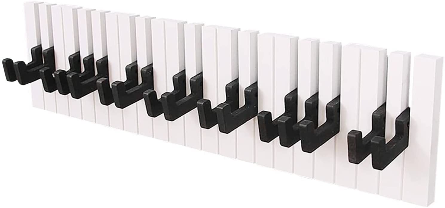 Metal Wall Mounted Coat Rack with Wooden Piano Keys - Hat & Jacket Hanger for Home Decor