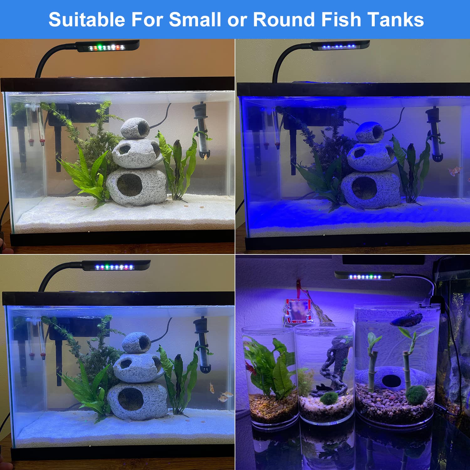 VARMHUS 4.8W LED Aquarium Light - Fish Tank Light with Full Spectrum for Aquatic Plants (Black) | Perfect for Freshwater & Saltwater Tanks, Planted Aquariums & Coral Reefs