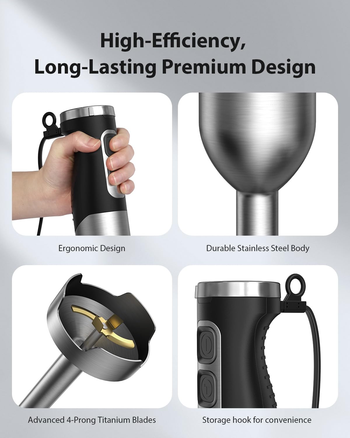 2025 New 4-in-1 Immersion Hand Blender with 25-Speed Settings & Heavy-Duty Copper Brushless Motor - Includes Chopper, Whisk, Beaker & Wand for Smoothies, Soups & Baking | Corded Handheld Emulsion Blender