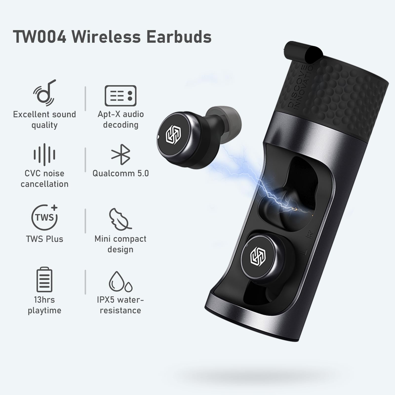 Nillkin TW004 Wireless Bluetooth 5.0 Earbuds with Charging Case, CVC Noise Cancelling in-Ear Headphones with Mic, IPX5 Waterproof for Running, Gym & Sports (Gray) - Perfect for Workouts, Commuting & Travel