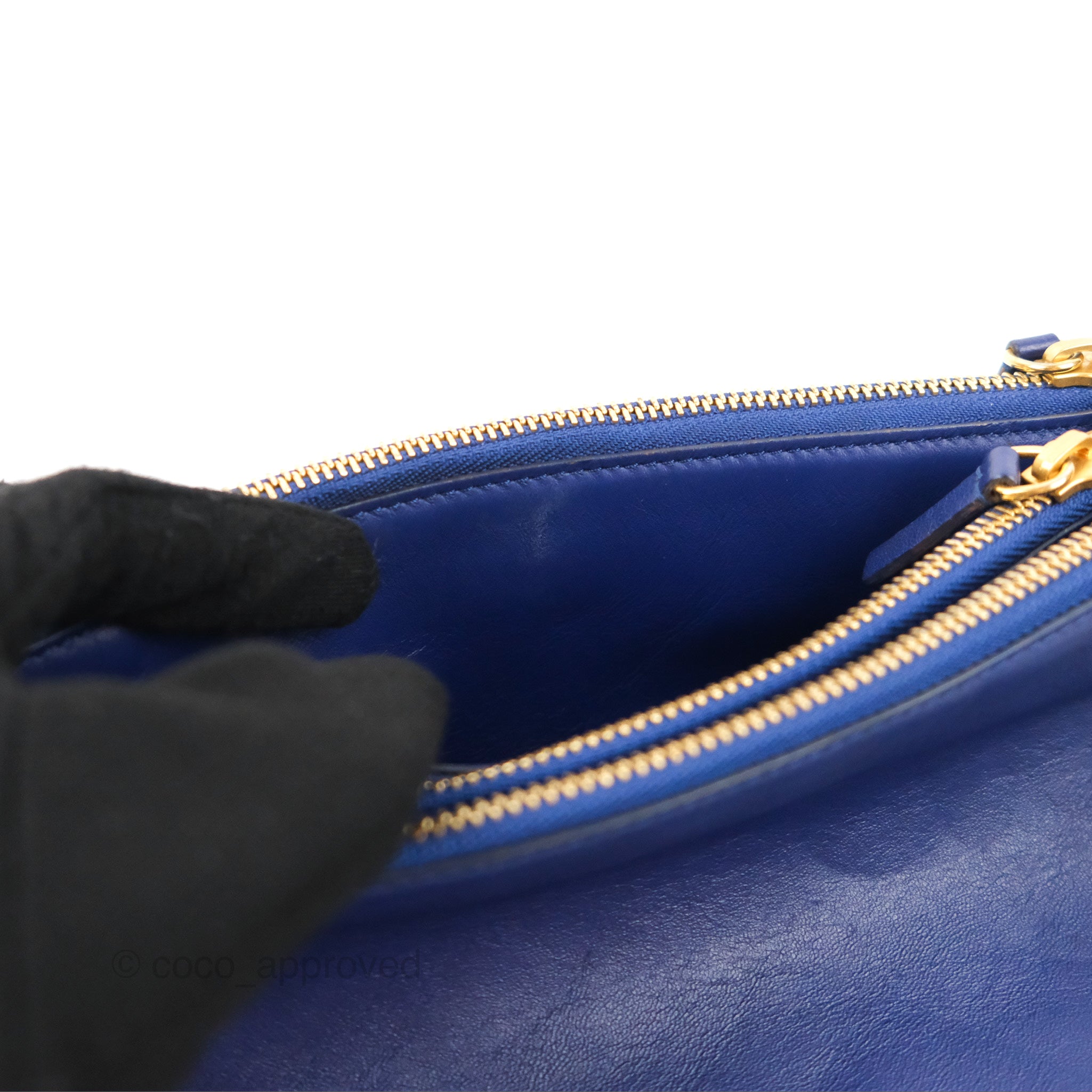 Celine Small Trio Crossbody Bag in Dark Blue Lambskin Leather with Gold Hardware - Perfect for Everyday Use, Travel & Date Nights