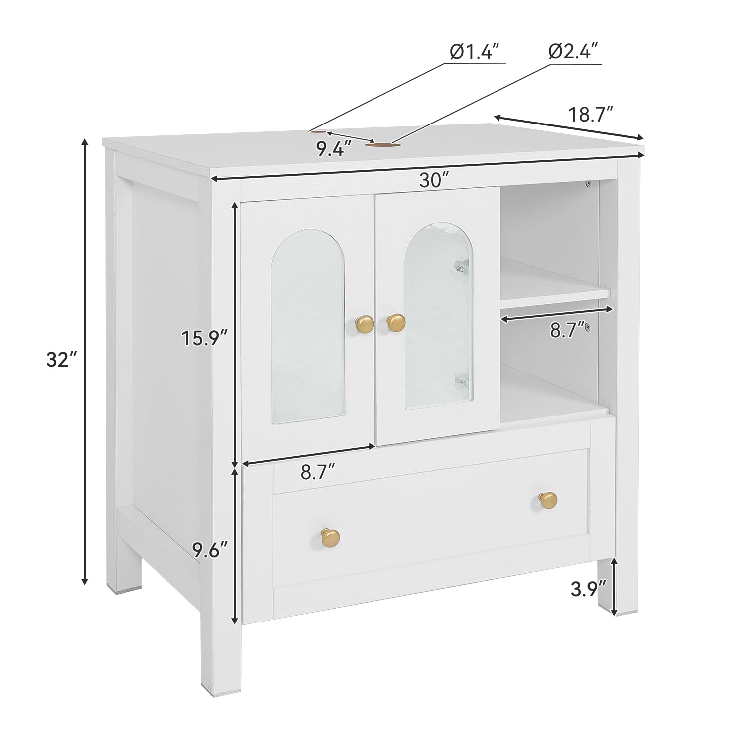 Modern White 30-Inch Bathroom Vanity with Drawer & Water Ripple Design Door - Silver Boat Glass Sink Top | Stylish Storage Cabinet for Small Bathrooms, Powder Rooms & Master Baths