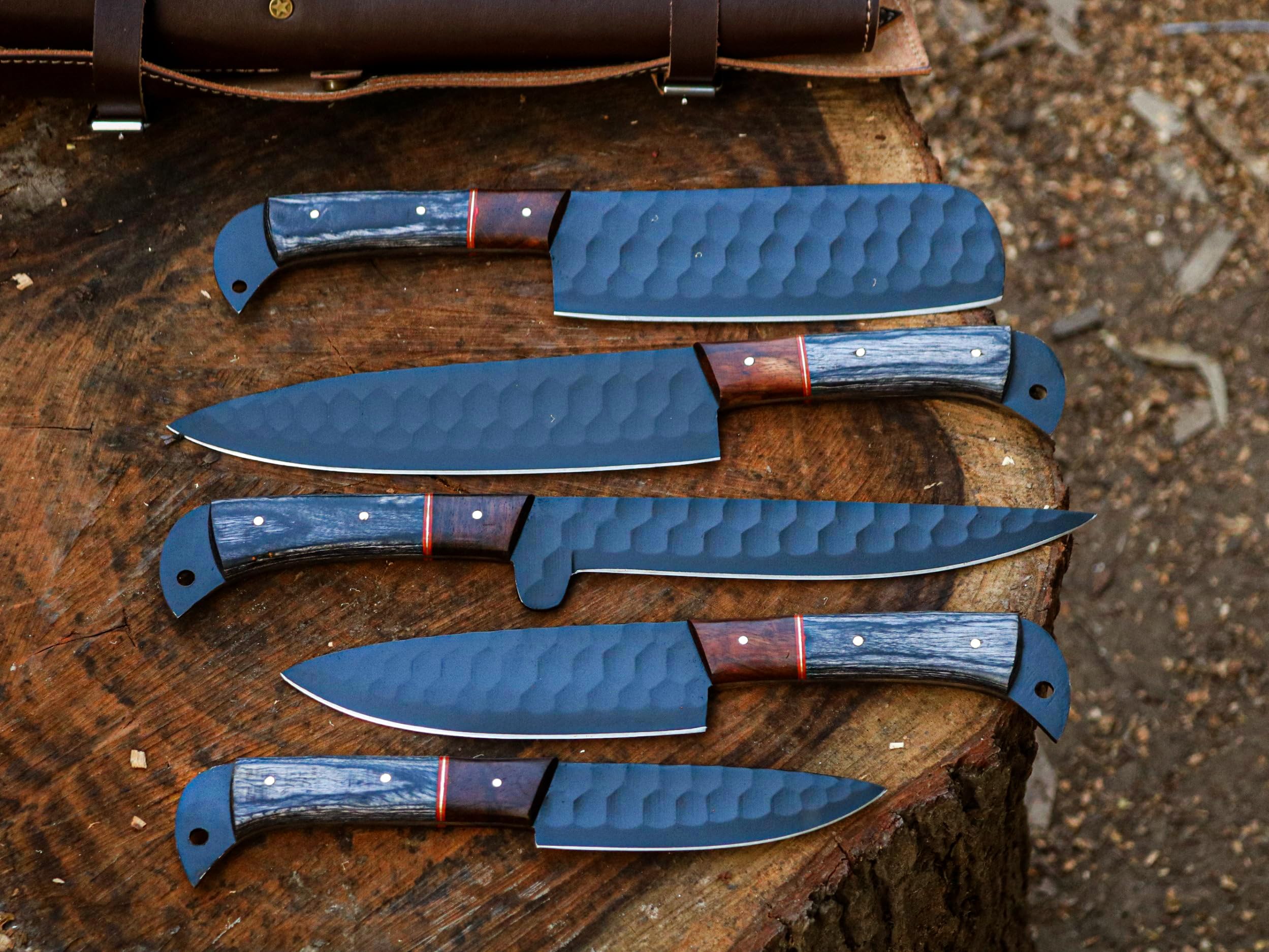 Premium PAL 2000 KNIVES CHE-2075 Handmade D2 Steel Kitchen Knife Set with Powder Coated Blade & Protective Sheath - Professional Chef Knives for Cooking, Camping, Outdoor Adventures & Home Kitchen Use