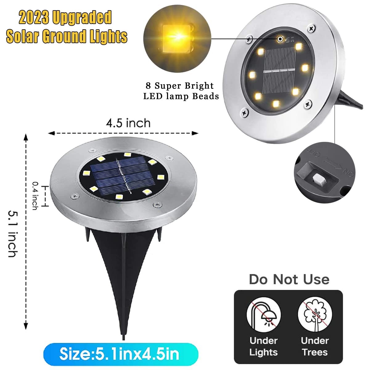 12 Pack Solar Ground Lights Outdoor - Upgraded 8 LED Waterproof Solar Garden Lights for Pathway, Lawn, Patio, Yard, Deck & Walkway | Landscape Lighting for Garden, Driveway, Backyard & Outdoor Decor