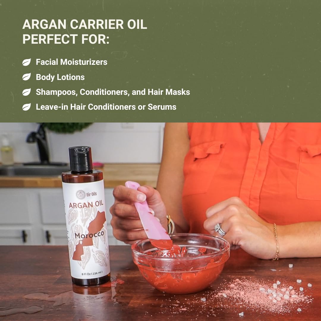 Pure Moroccan Argan Oil for Hair & Skin - 100% Organic Cold Pressed Argan Oil for Hair Growth, Face Moisturizer & Skin Care - 8oz - Ideal for Dry Hair, Split Ends, Wrinkles & Nourishing Skin