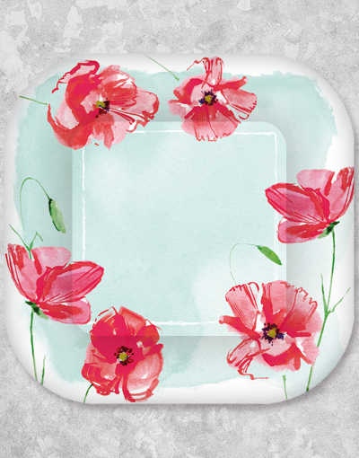 Happy Poppies Dessert Plates - Set of 18 Floral Design Ceramic Plates for Parties, Weddings, and Special Occasions - Elegant Appetizer & Cake Serving Dishes for Home Entertaining